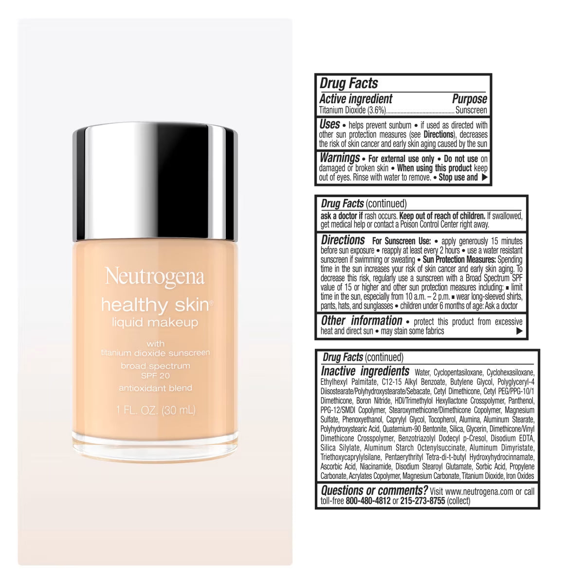 Neutrogena® Healthy Skin Liquid Foundation Makeup Broad Spectrum SPF 20, 200N True Beige, 1 Fl. Oz - US 2523