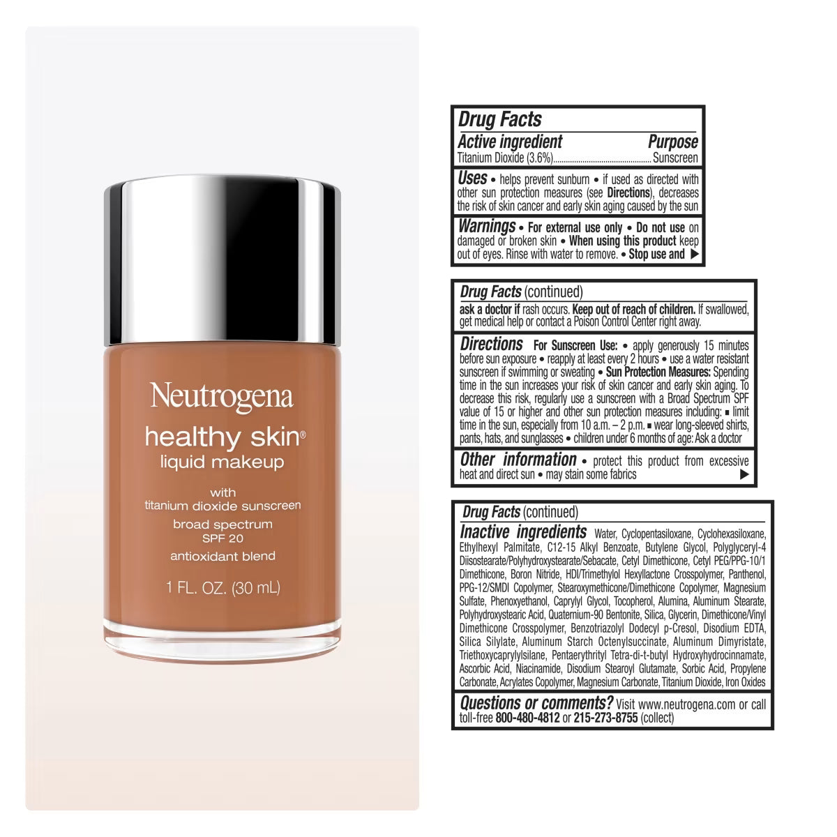Neutrogena® Healthy Skin Liquid Makeup Broad Spectrum SPF 20, 440C Cool Bronze, 1 Fl. Oz - US 7547