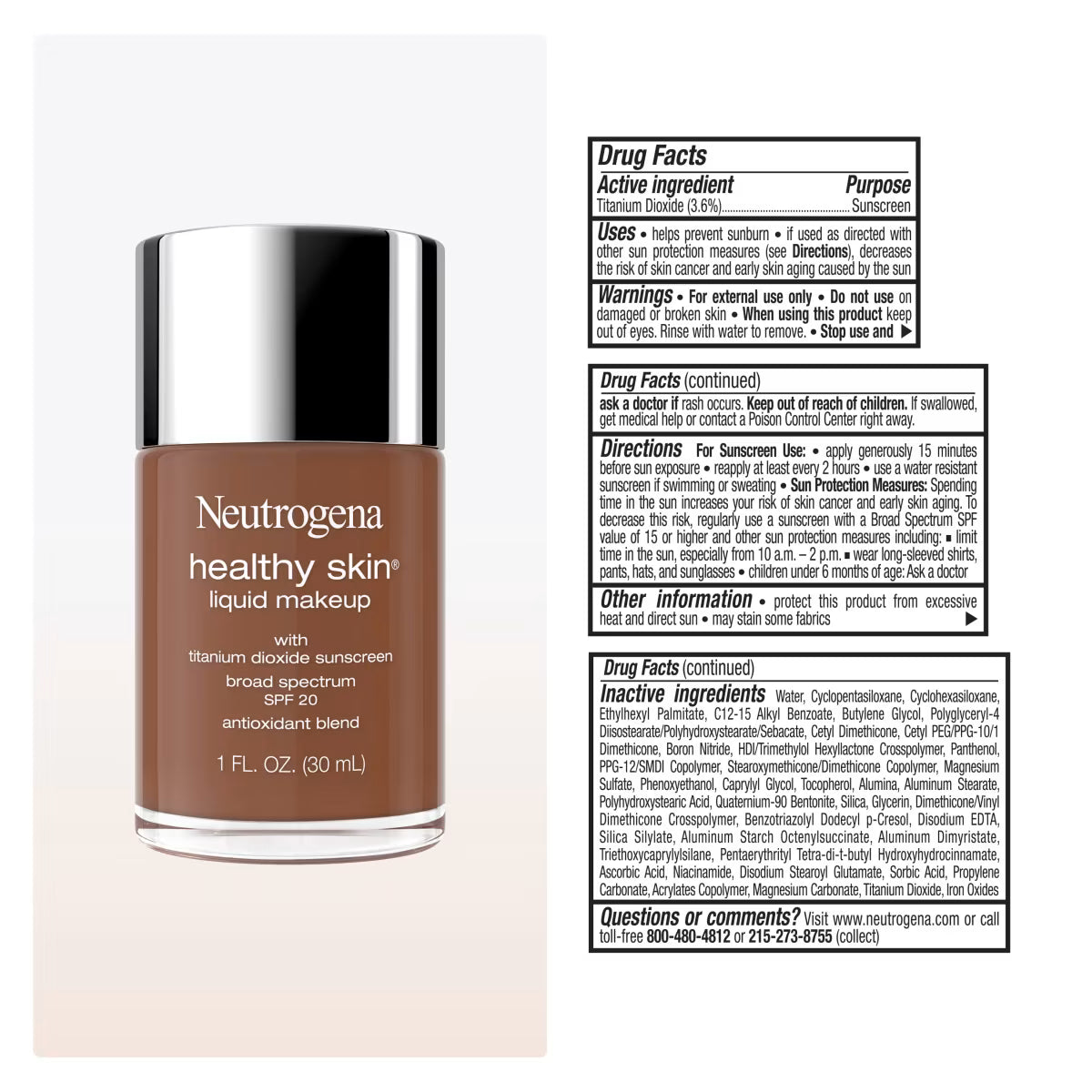 Neutrogena® Healthy Skin Liquid Foundation Makeup Broad Spectrum SPF 20, 520C Cool Chestnut, 1 Fl. Oz - US 2038