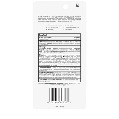 Neutrogena® Pure & Free Baby Sunscreen Stick Broad Spectrum SPF 50, 0.47 Oz - US 9675